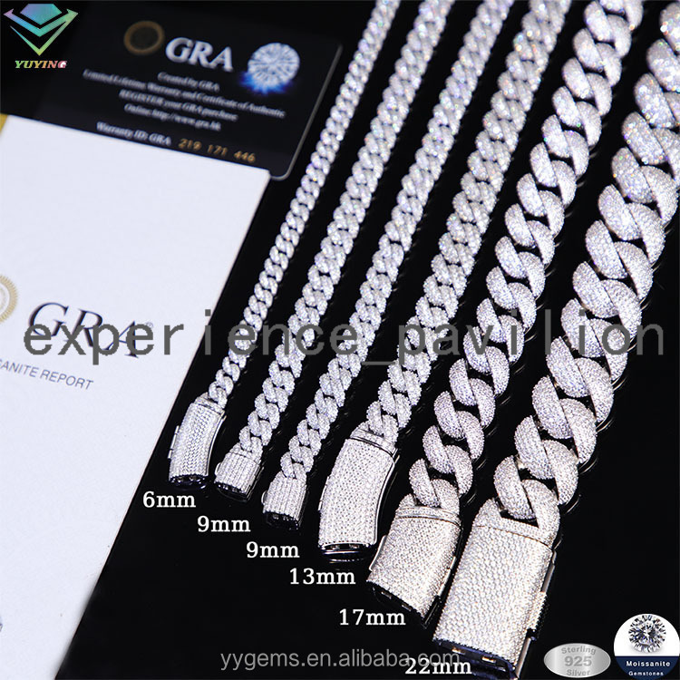 Miami VVS Moissanite Diamond Iced Out Silver Necklace Cuban Link Chain for Mans Hiphop Rapper Jewelry Design