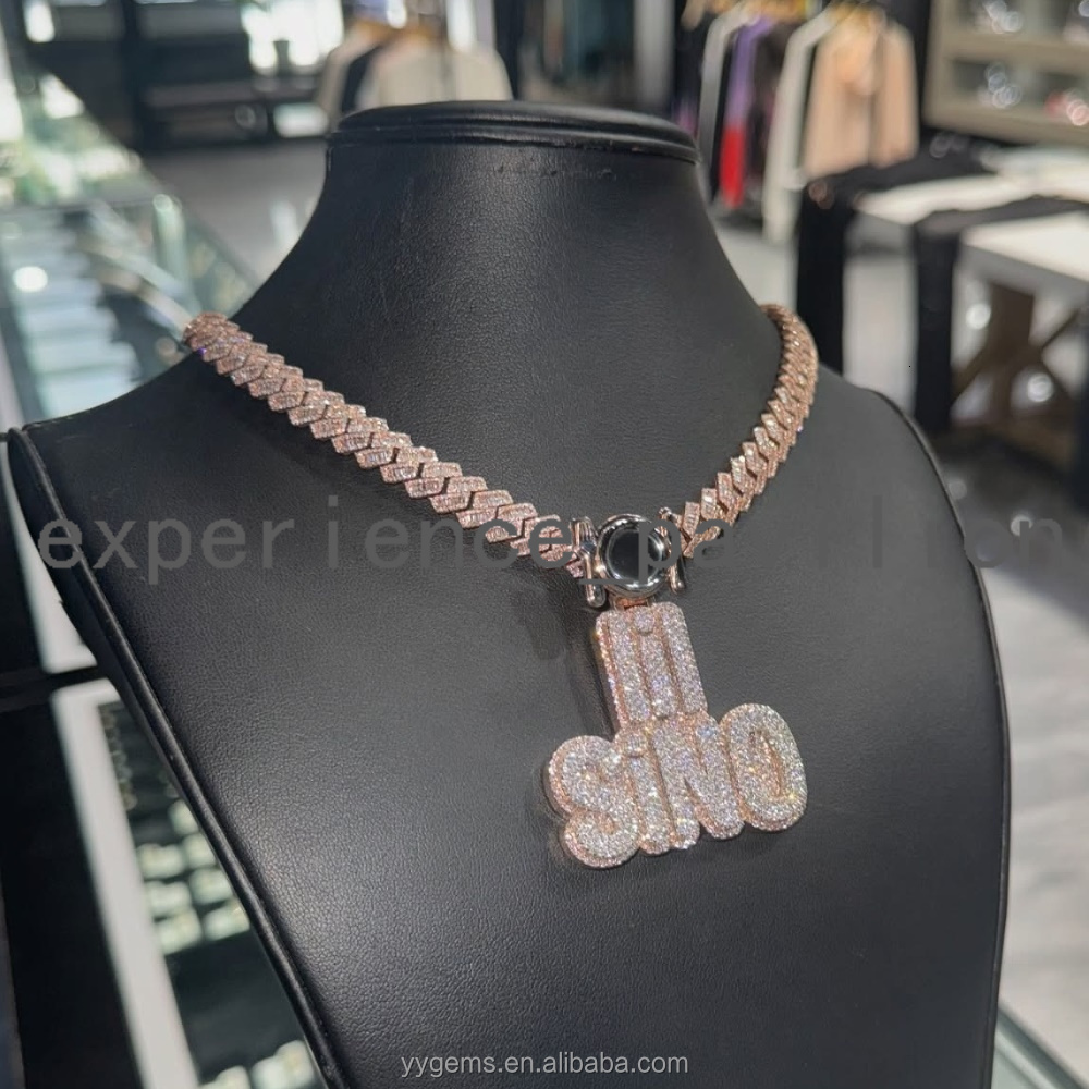 Custom Bail Rose Gold Plated Letter Pendant VVS Moissanite 925 Sterling Silver Hip Hop Jewelry Cuban Chain Pendant for Men
