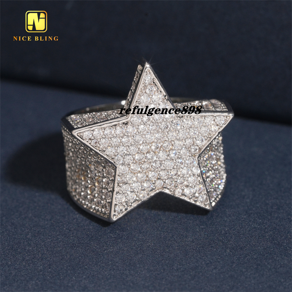 Wholesale Price Star Design Ring Hip Hop Rapper 5A Moissanite Fine Jewelry Diamond Iced Out Jewelry Brass Ring for Men