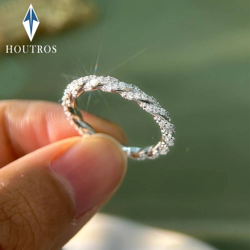 1.1mm All Real Moissanite Diamond Rings for Women 925 Sterling Silver Stackable Twist Ring Wedding Band Jewelry Anniversary Gift