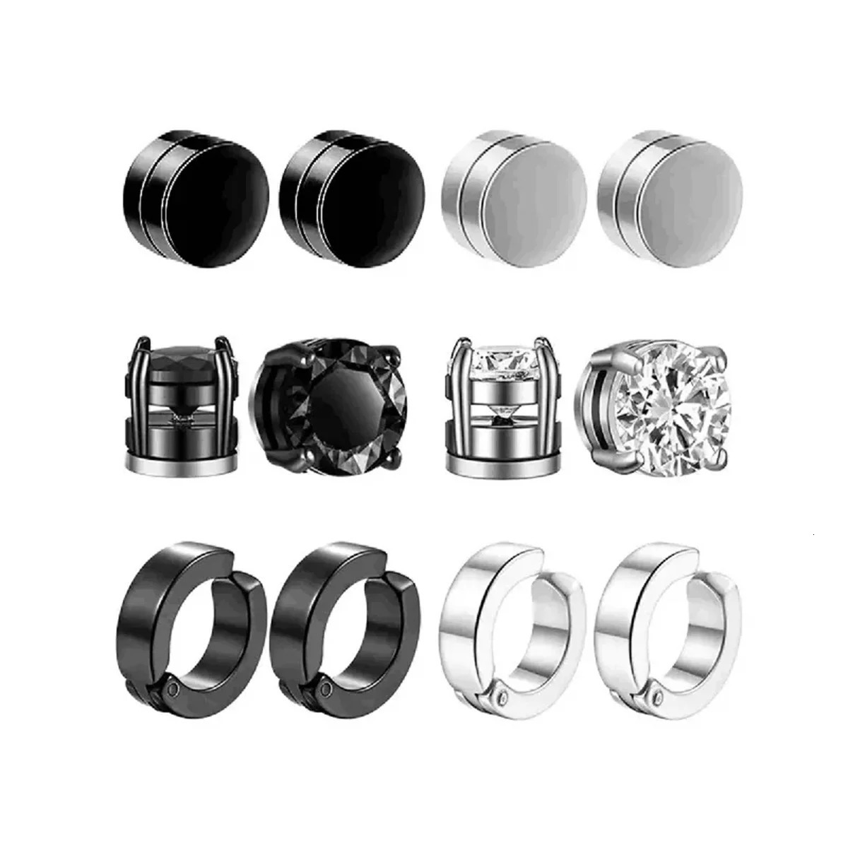 8/12pcs mode 316 en acier inoxydable CIP CIP sur les boucles d'oreilles Couchette de boucle d'oreille magnétique gratuite zircon