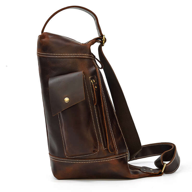 Crazy Horse Chest Trendy Genuine Leather Men's Single Shoulder Crossbody Bag