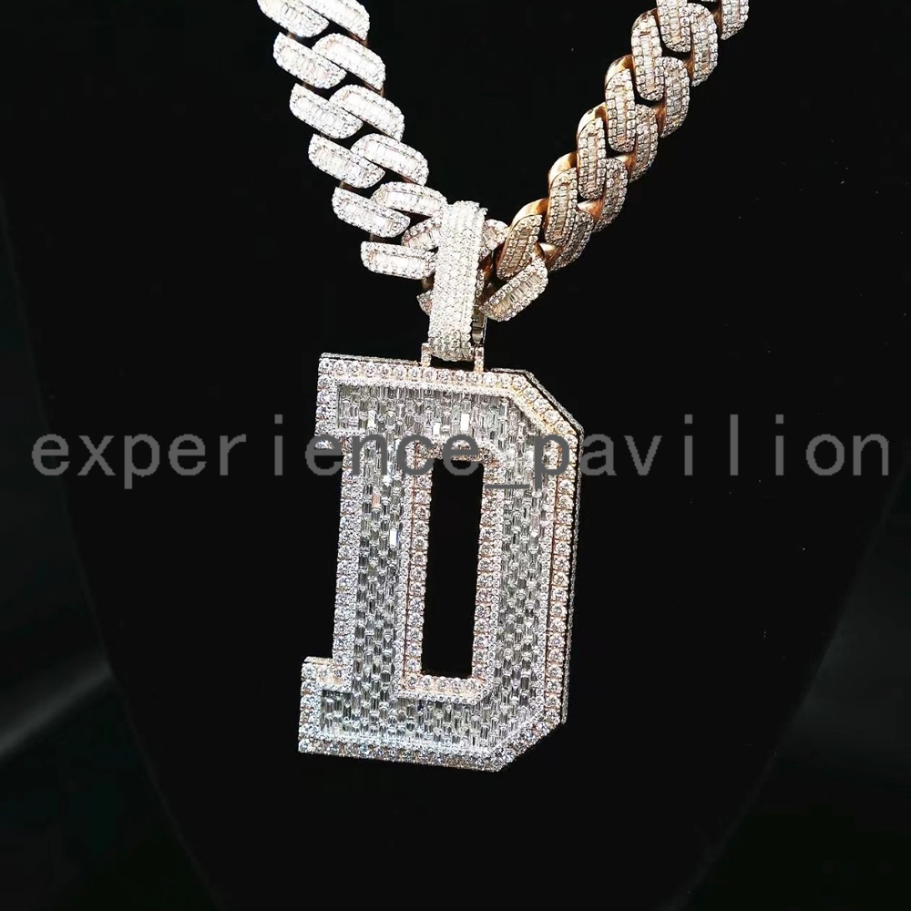 Custom Capital Letter Hip Hop Jewelry Solid 925 Sterling Silver Pendant Ice Out VVS Moissanite Letter Pendant