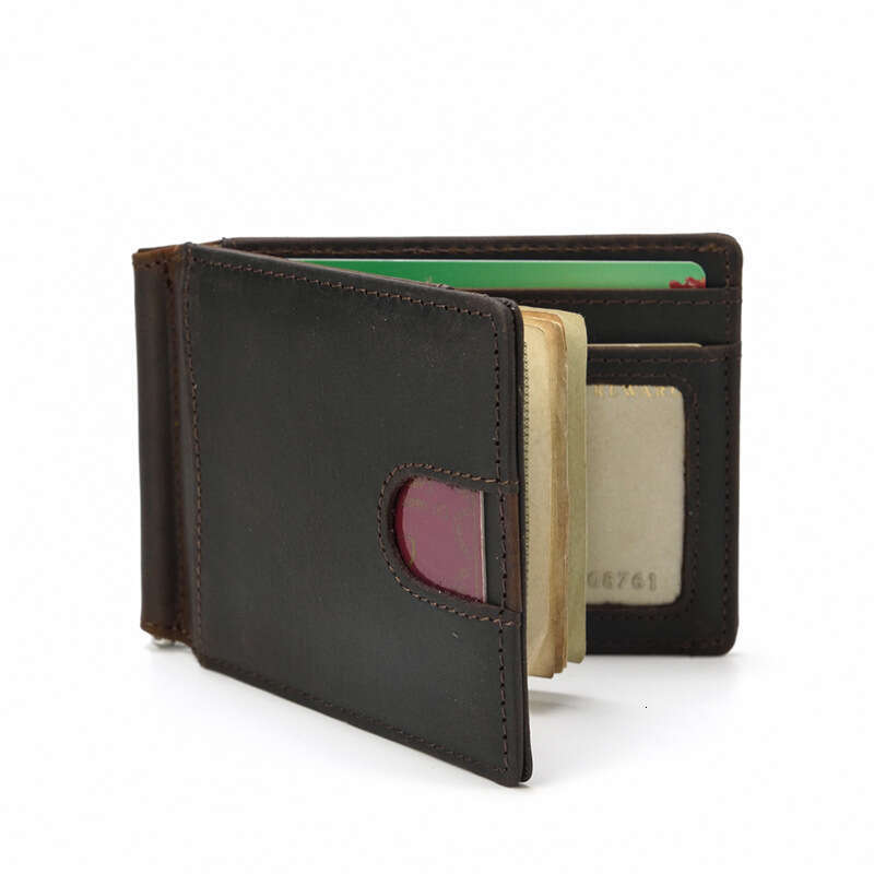 Genuine Holder Simple Casual Top Layer Cowhide 80% off Card Slots DIY Laser Engraving Crazy Horse Leather Dollar Clip