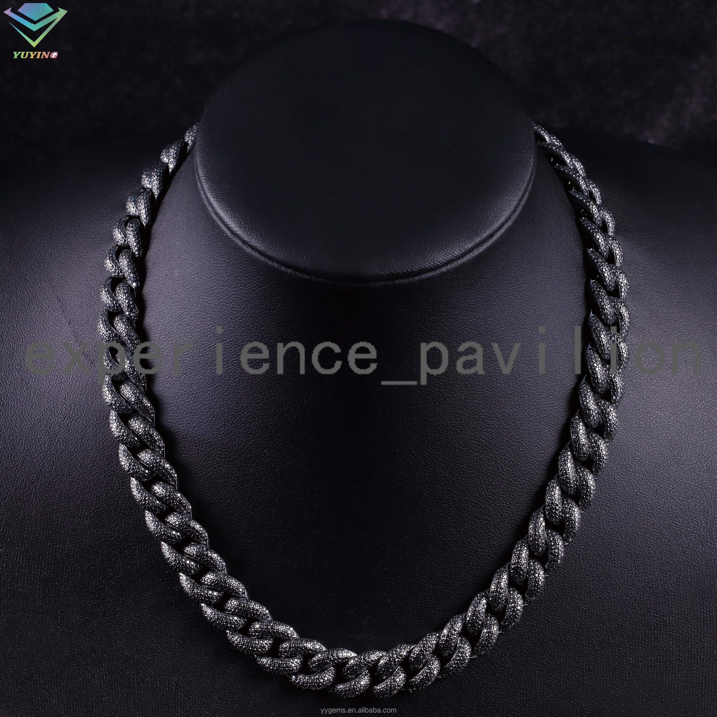 New Fashion 18K Gold Plated 13mm Iced Out Chain Black Moissanite Chain Hip Hop Rock 925 Silver Moissanite Cuban Necklace