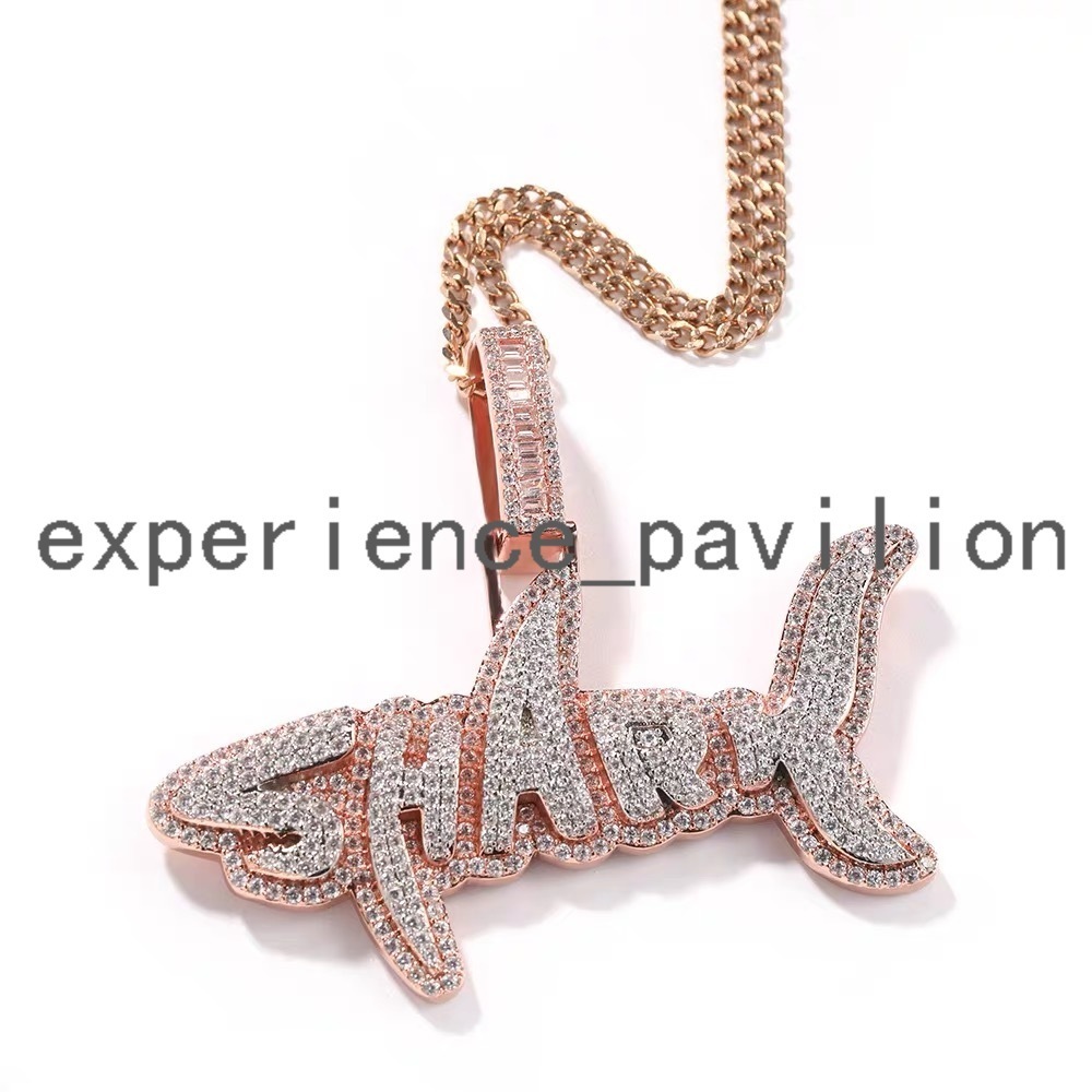 Handmade 18K Solid Gold moissanite moissanite Shark Pendant with Cuban Chain Copper Plated Inlay Pendant Unique Charm Necklace