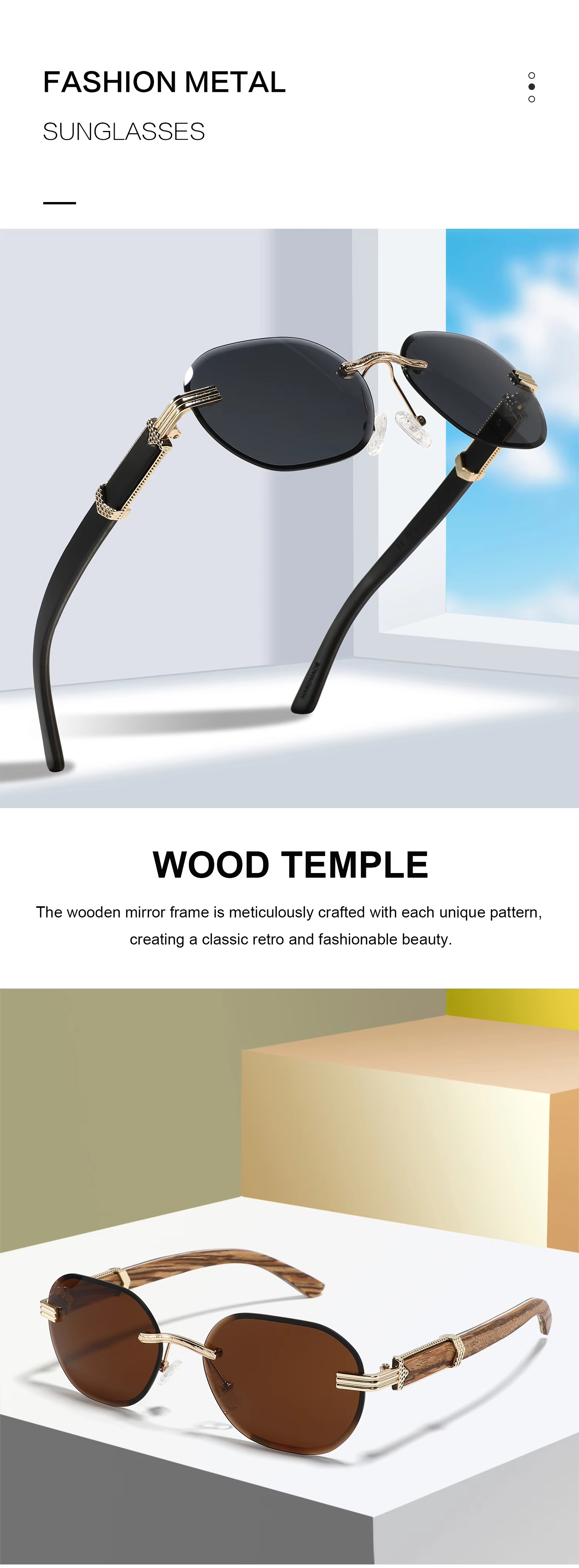 Designer à faible commande minimum de lunettes de soleil unisexe Logo personnalisé LOGLASSES DROOD SUN, sans bordure avec des pieds en bois techn