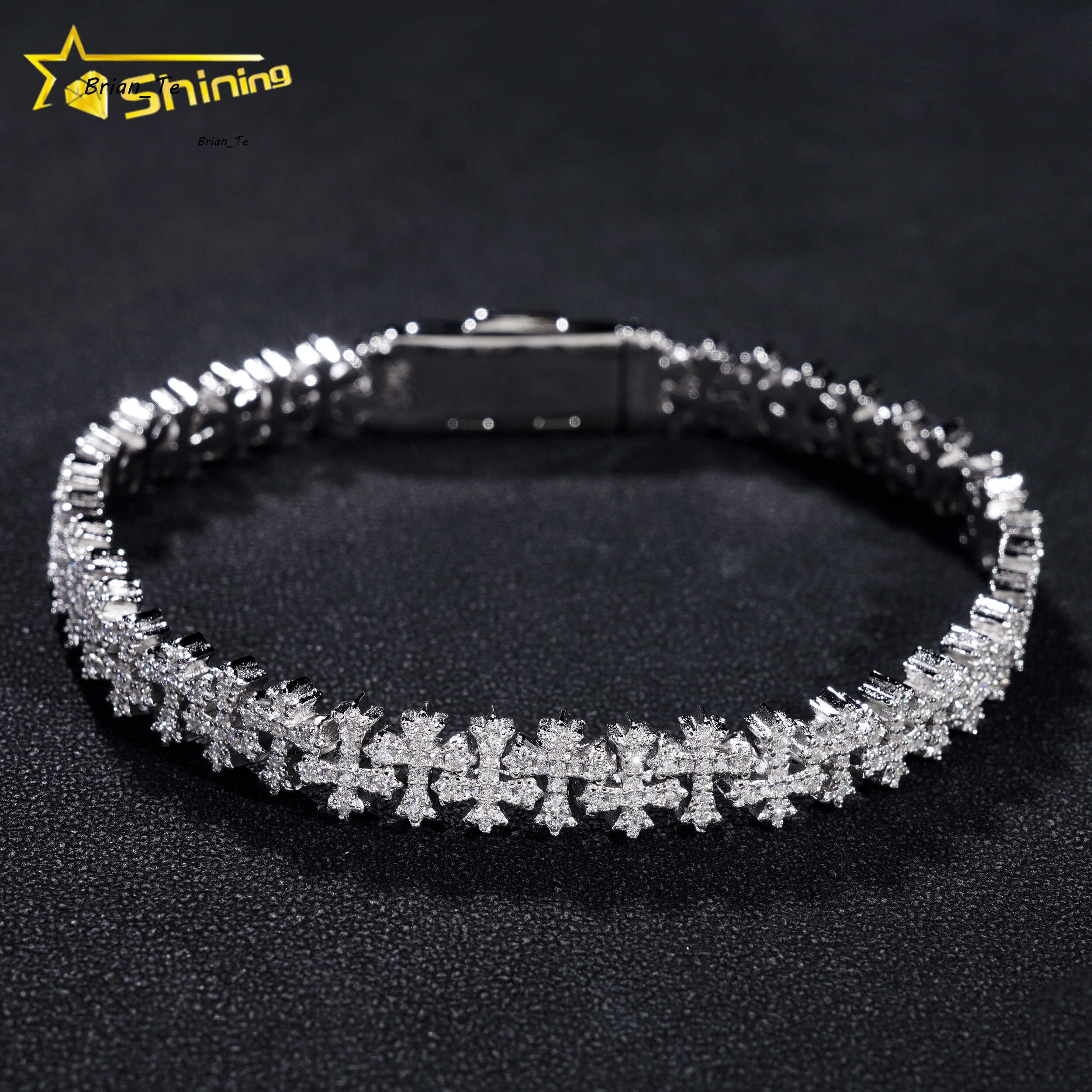 Pass Diamond Tester Silver 925 Gold Plated Hip Hop Jewelry Custom VVS Moissanite Cuban Link Chain Cross Bracelet