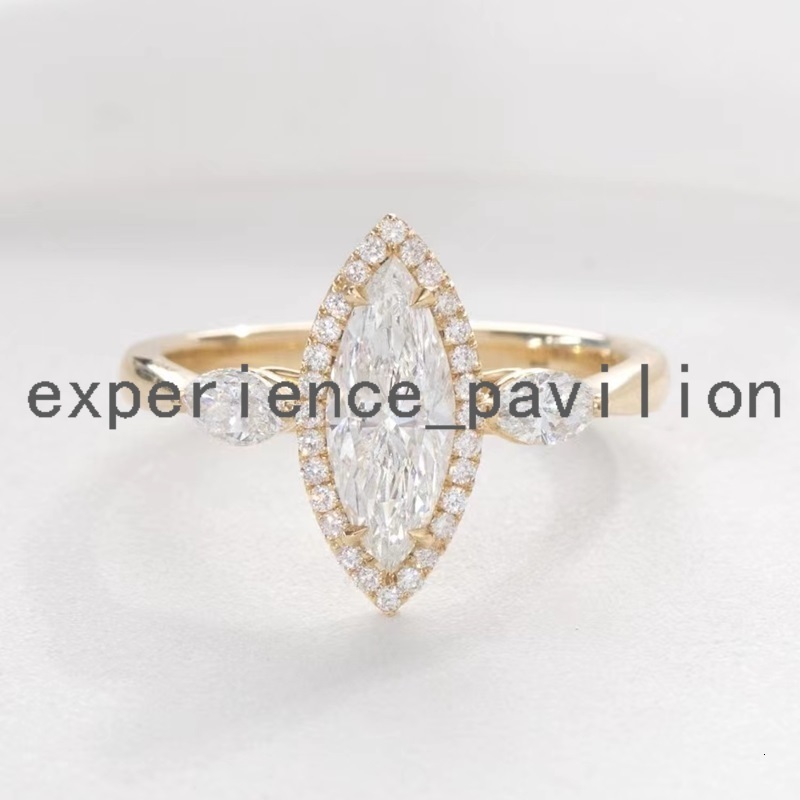 Custom Made 14K Yellow Gold 2CT Marquise Diamond With halo Wedding Ring Band Moissanite Jewelry Rings Set
