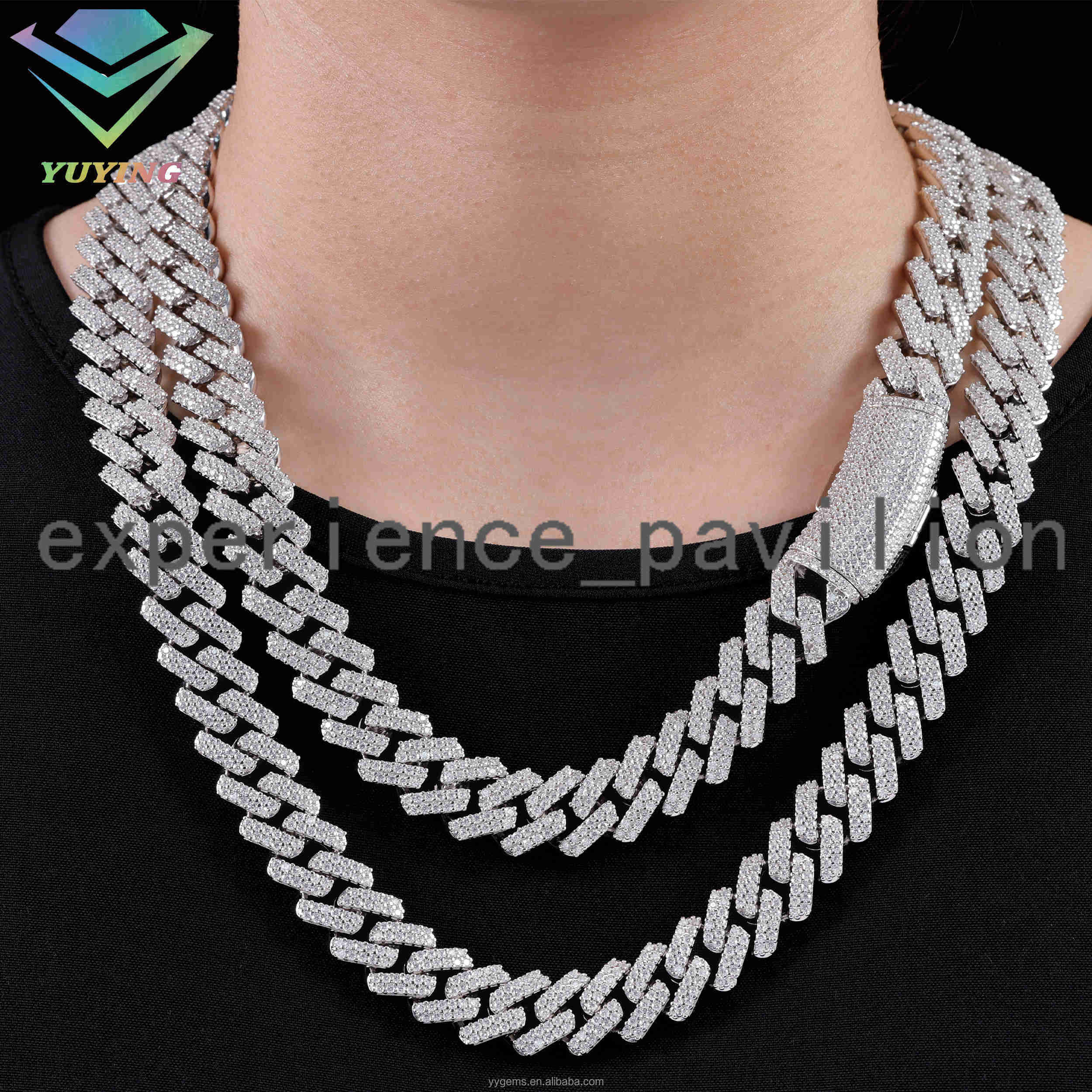 Hip Hop Iced Out Diamond Necklace Solid S925 Silver 2rows 13mm Wide VVS Moissanite Cuban Link Chain for Men