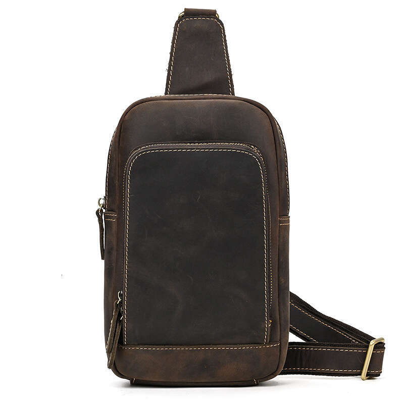 Genuine Chest Men's Crossbody Top Layer Crazy Horse Leather Casual Trendy Sports Sling Bag