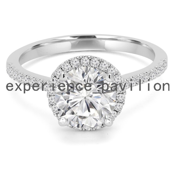 GRC Certificate 1 ct Round Moissanite Diamond Ring with 14k White Gold Band