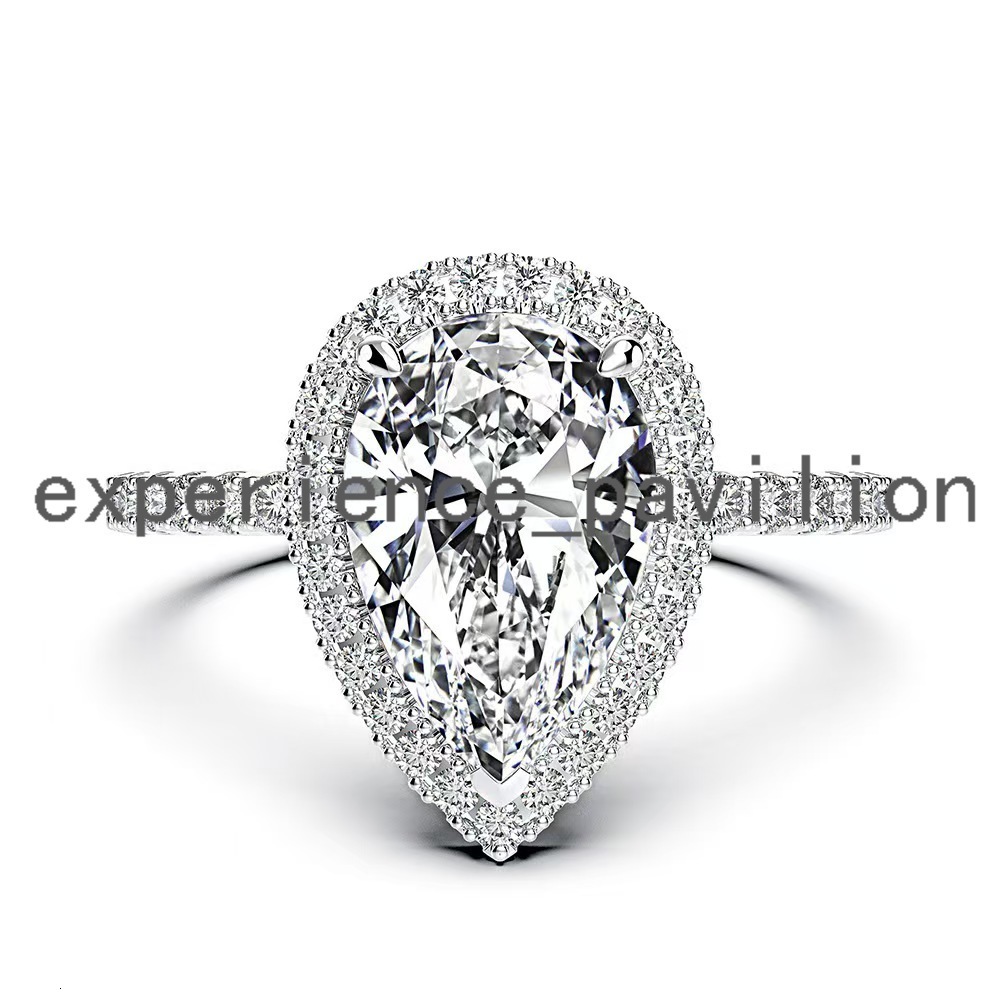 S925 Sterling Silver Plated 18K Pear Shaped Diamond Ring with 3.0ct D-color VVS Moissanite Fashionable Light Luxury Wedding Ring