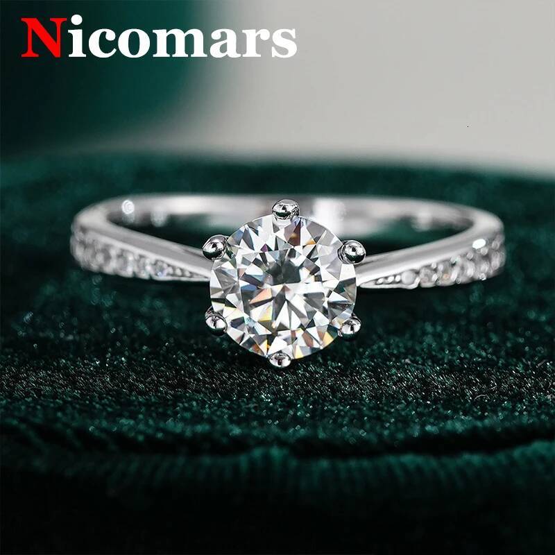 Moissanite Six Prong Ring for Women S925 Sterling Silver Womens Six Prongs Classic Crown Moissanite Diamond Engagement Ring