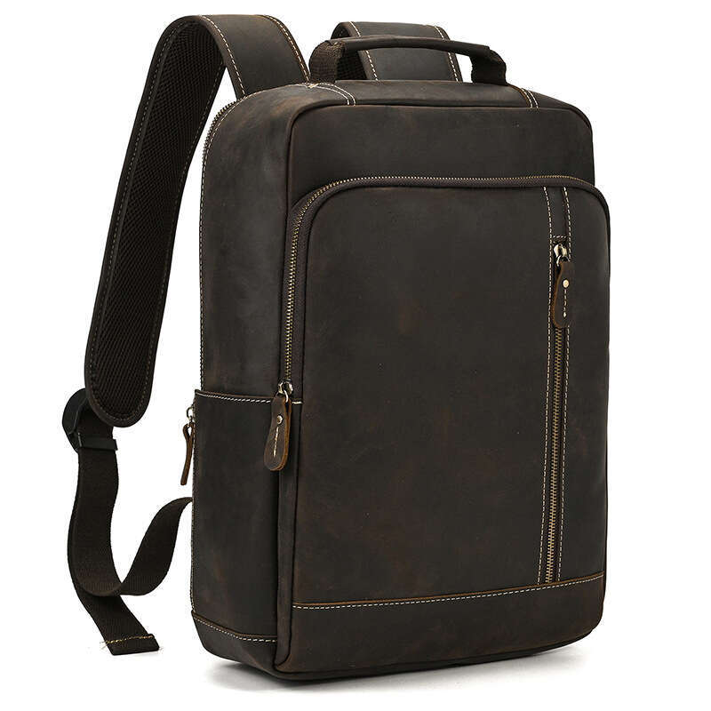 Nouveau véritable sac à dos pour hommes de grande capacité 15,6 pouces pour ordinateur portable Crazy Horse en cuir de voyage en cuir