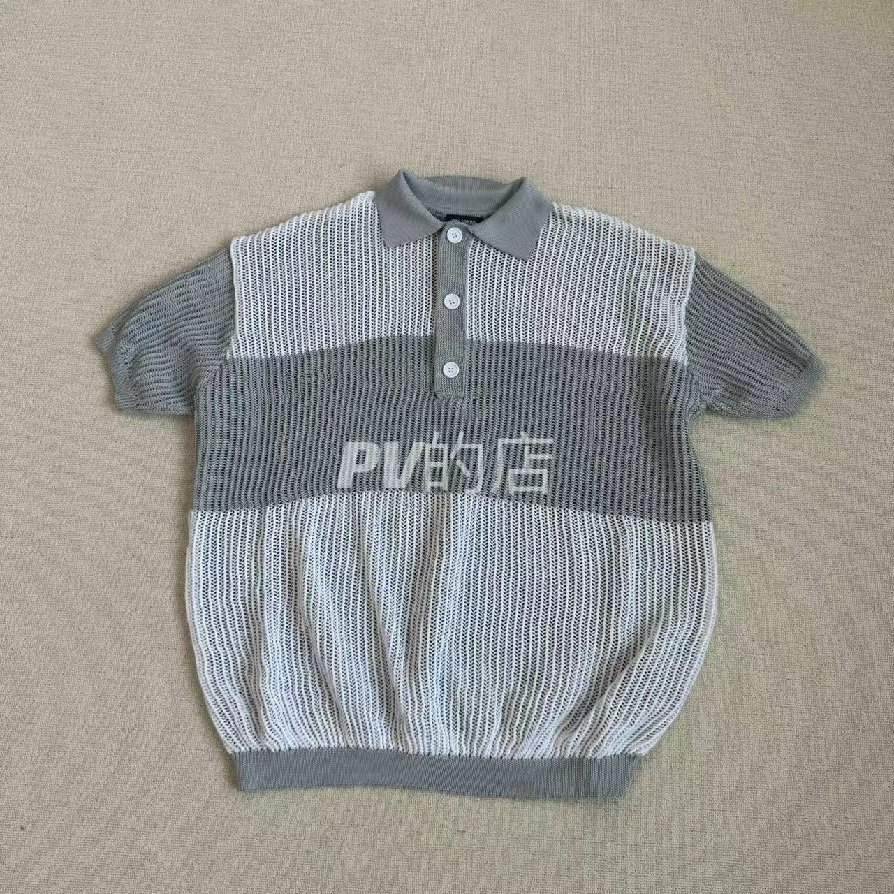 Men's Polos Raf Simons hollowed out spliced contrasting yarn vintage style handmade polo knit sweater