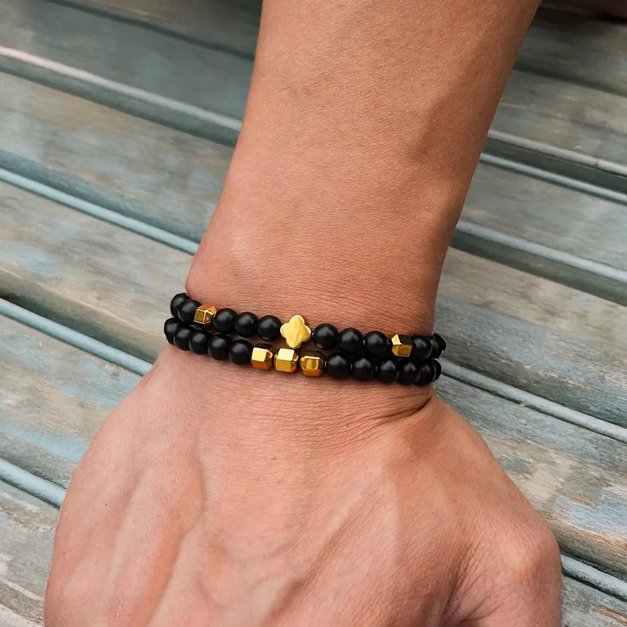 Handade 2pcs hommes Bracelet perlé Set Natural Hematite Stone Meditation Healing Braclet Lava Tiger Eyes Braslet Pulseria Homme 250815