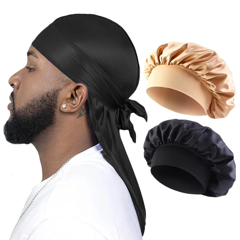 2/3PCS/LOT Men Women Long Tail Head Scarf Headwrap Bonnet Night Hat Silk Durag Pirate Hat Unisex Sleeping Bandana Turban Hijab250812