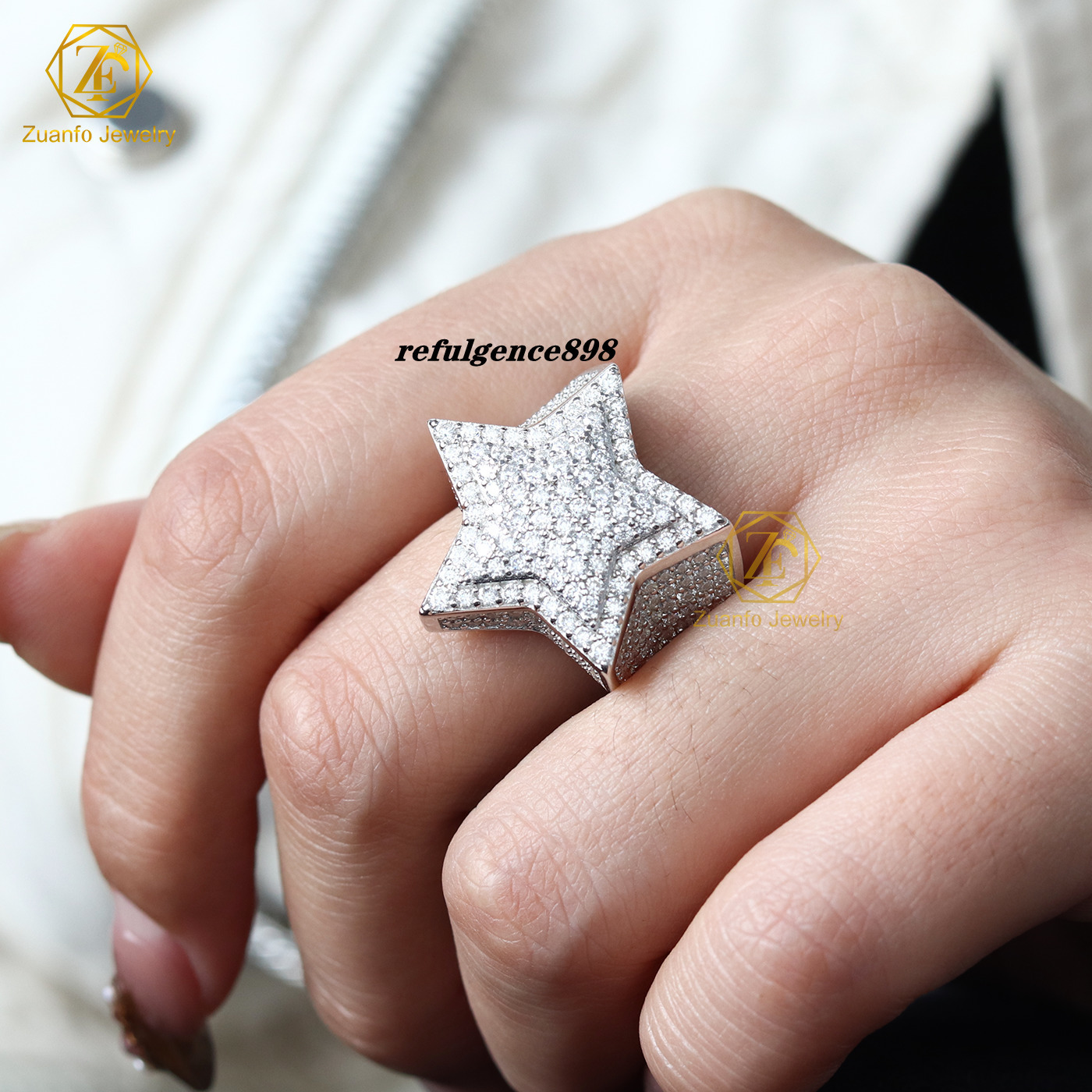 Dropshipping Fine Jewelry Diamond Ring Men Moissanite Diamond Ice Out 925 Sterling Silver Moissanite Hiphop Ring