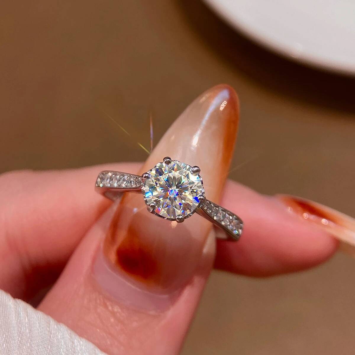 KNB 1CT White Moissanite Diamond Round Sparkling Ring for Women Wedding Real 925 Sterling Silver High Quality Luxury Jewelry