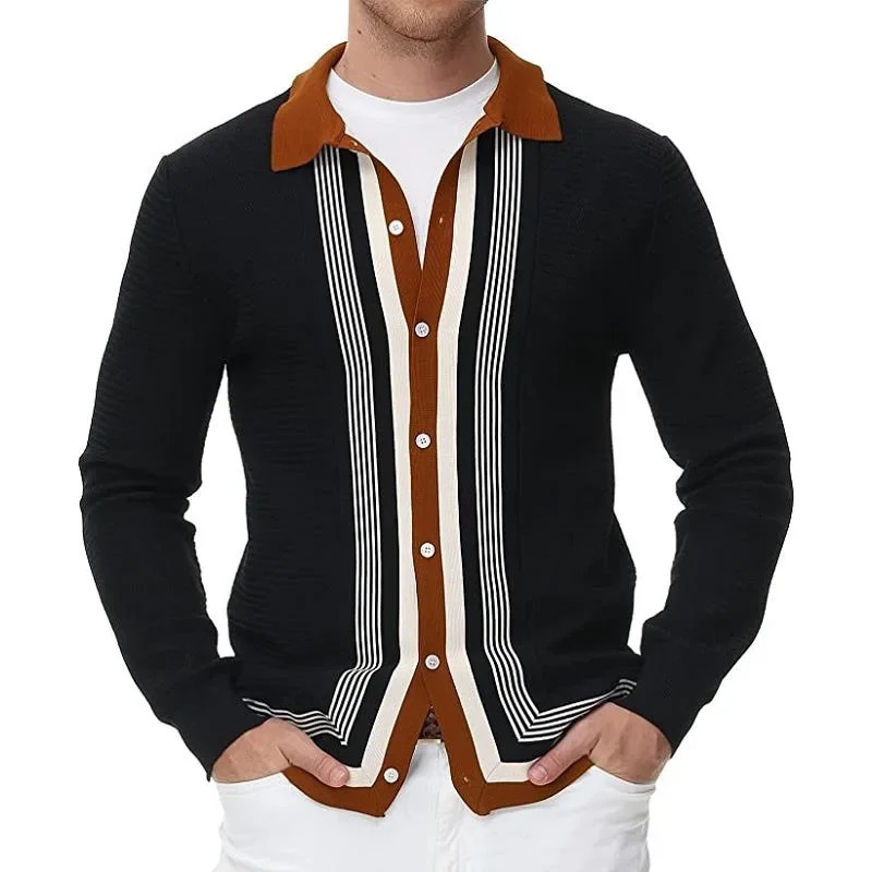 Mens Knitted Long Sleeve Polo Shirts Casual Slim Business Polos Men Turn Down Button Leisure Knitwear Autumn Streetwear Shirts 250818