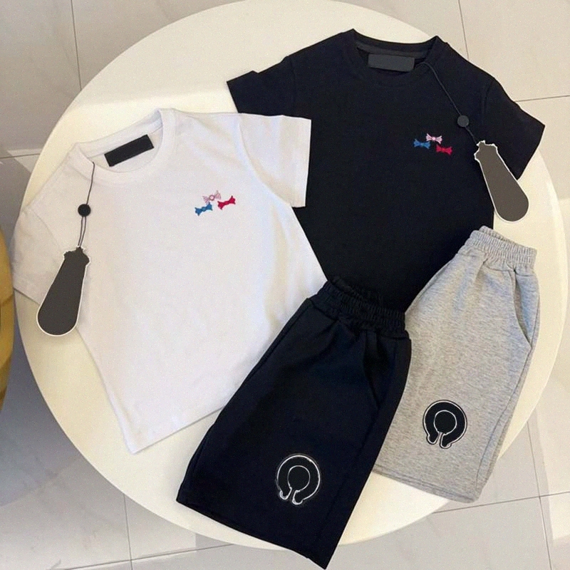 Designer kids tshirts shorts sets toddler summer clothing set boys girls clothes baby Children two piece set black white grey size 90-150 r4ss#-image-1071873440