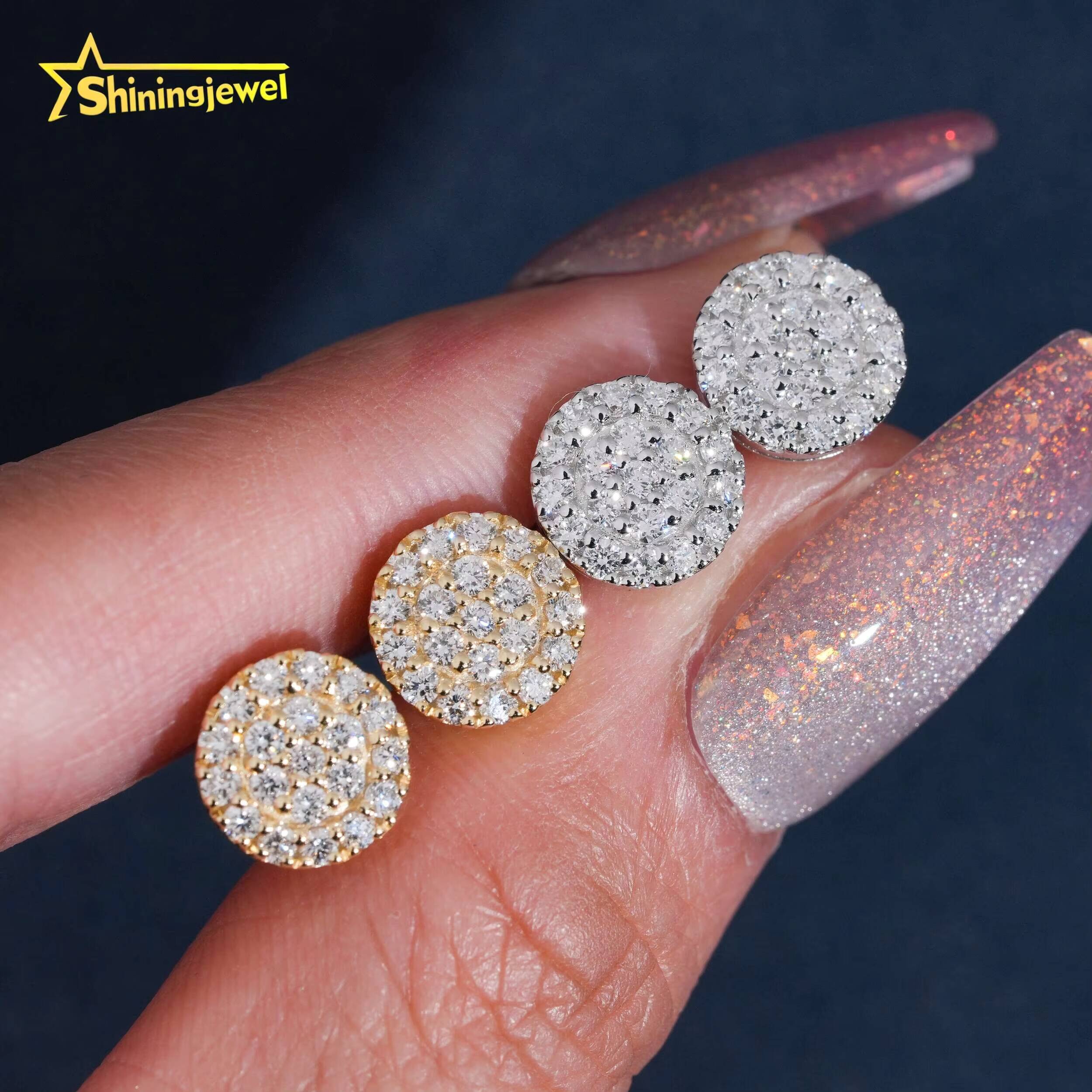 Design de mode à la mode étincelant des boucles d'oreilles étalons de forme ronde 925 Silter en argent brillant Brillant Lab Diamond Stud Oreads