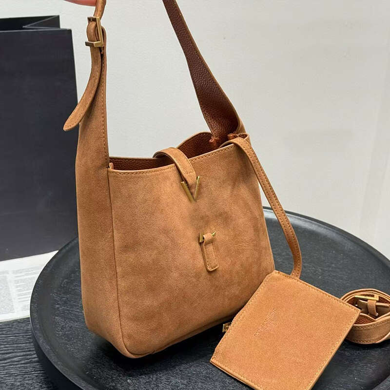 Designer Hobo Suede Brown Shoulder Bag Soft Leather Women Vintage Large Capacity Bucket Totes Mini Handbags with Coin Purse