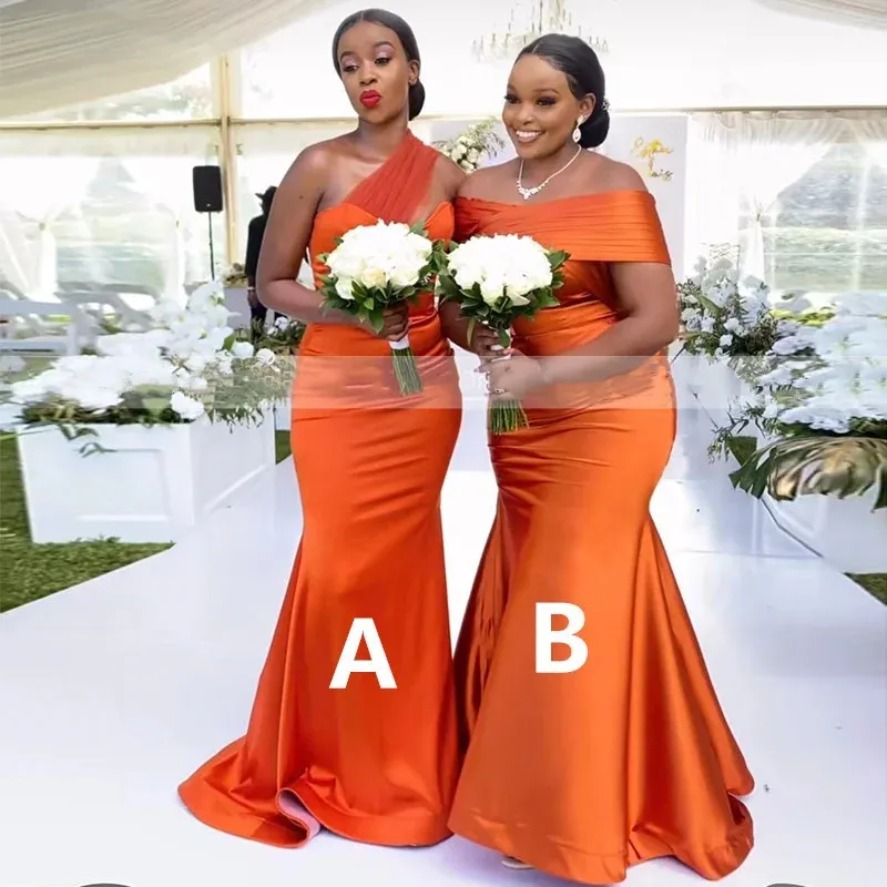 2025 Elegant Long Burnt Orange Bridesmaid Dresses African Black Girls Maid of Honor Gowns Robe De Soiree De Mariage