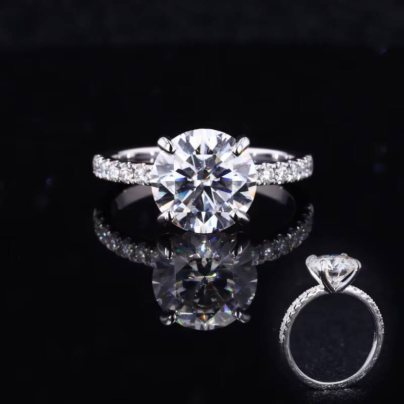 Starsgem White Gold 14k Gold 9.0mm 3cts Round H A Cut White Moissanite Ring for Engagement