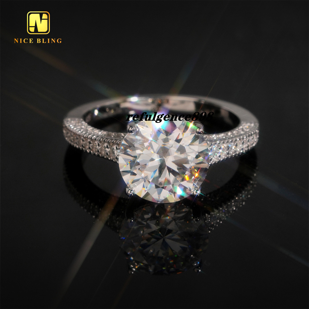 10mm Big Stone Women Wedding Rings Iced Out Jewelry Diamond 925 Silver Round Brilliant Cut Moissanite Engagement Ring for Women