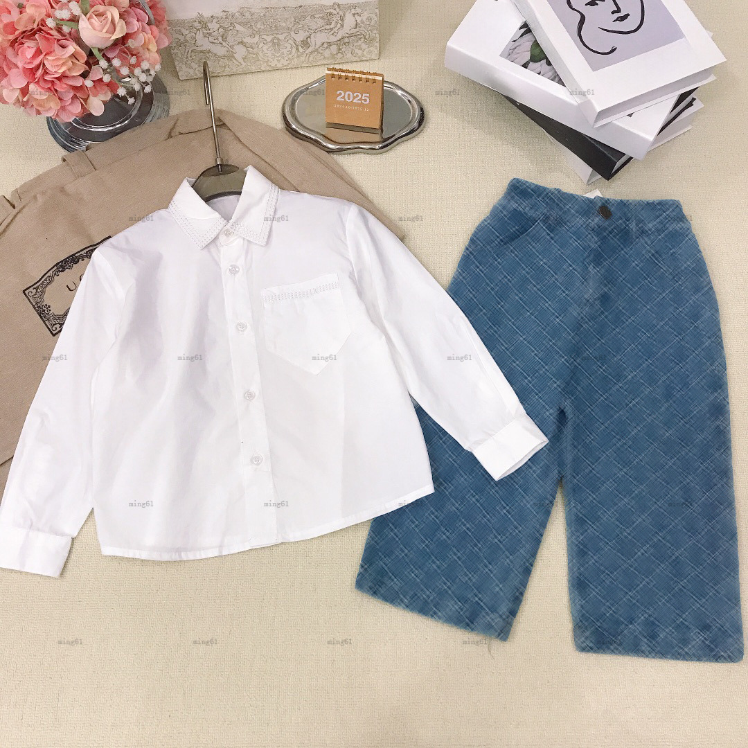 Brand baby shirt suit boys Tracksuits Autumn Denim Two piece set kids designer clothes long sleeved shirt and Jeans A669X19N170