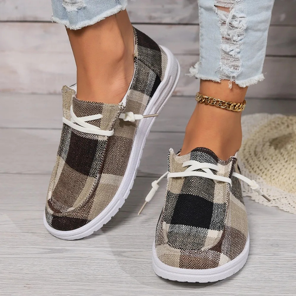 Chaussures en toile Femme Légaux de bassins plats à glissade Légaux à lacets en tissu respirant Salou