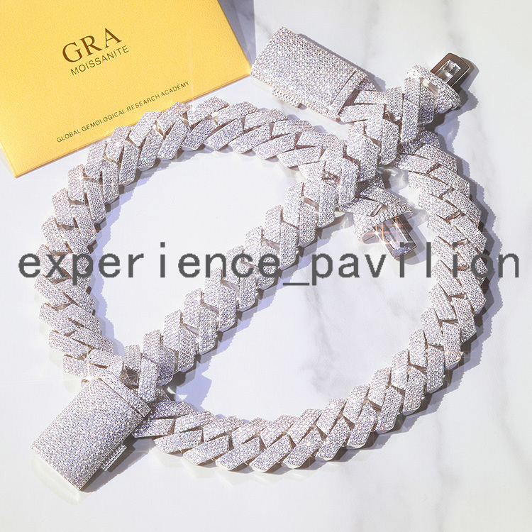 Jewelry 20MM 4rows Heavy Silver 18k Gold Plated Necklace VVS Moissanite Diamond Cuban Chain for Men