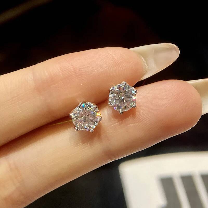 KNB 0.5-1CT Brilliant Thread Lacework Moissanite Diamond Stud Earrings For Women Real 925 Sterling Silver Wedding Fine Jewelry