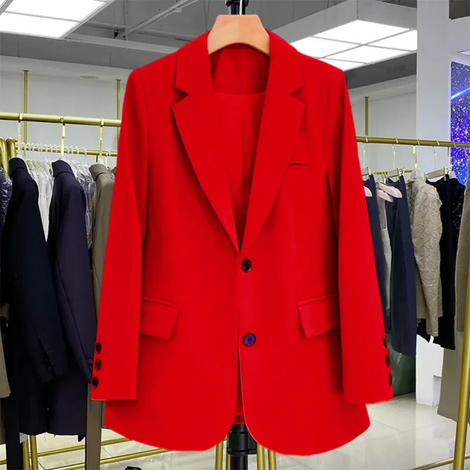 Red Suit Coat Womens Korean Style Loose Single Breasted Blazers Office Female Temperament Jacket Outwear Tops 250820