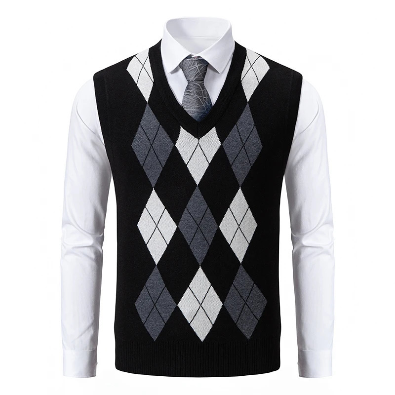 Mens Soft Sweater Vest Spring Autumn Sleeveless Knitted Pullover Husband Dad Fashion Knitted Vests Black Grey Plaid S-2XL250819
