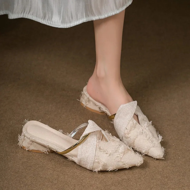 Fashion half-trousers with a headband style summer 2025 new design French exquisite low-heeled pointed-toe womens shoes 250820