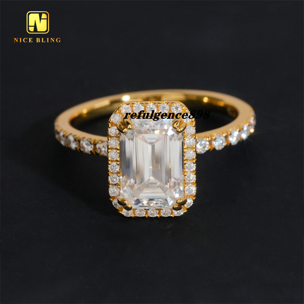 Classic Jewelry Round Emerald Cut Moissanite Wedding Ring 925 Sterling Silver VVS Moissanite Diamond Engagement Ring for Women