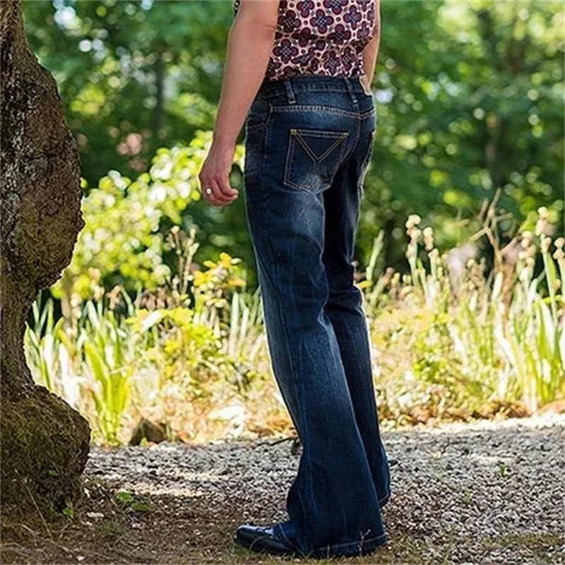 Vintage Tie Flower Stretch Denim Pants Trend Male Punk Style Flared Jeans Streetwear Four Seasons Daily Casual Mens Trousers 23 250826