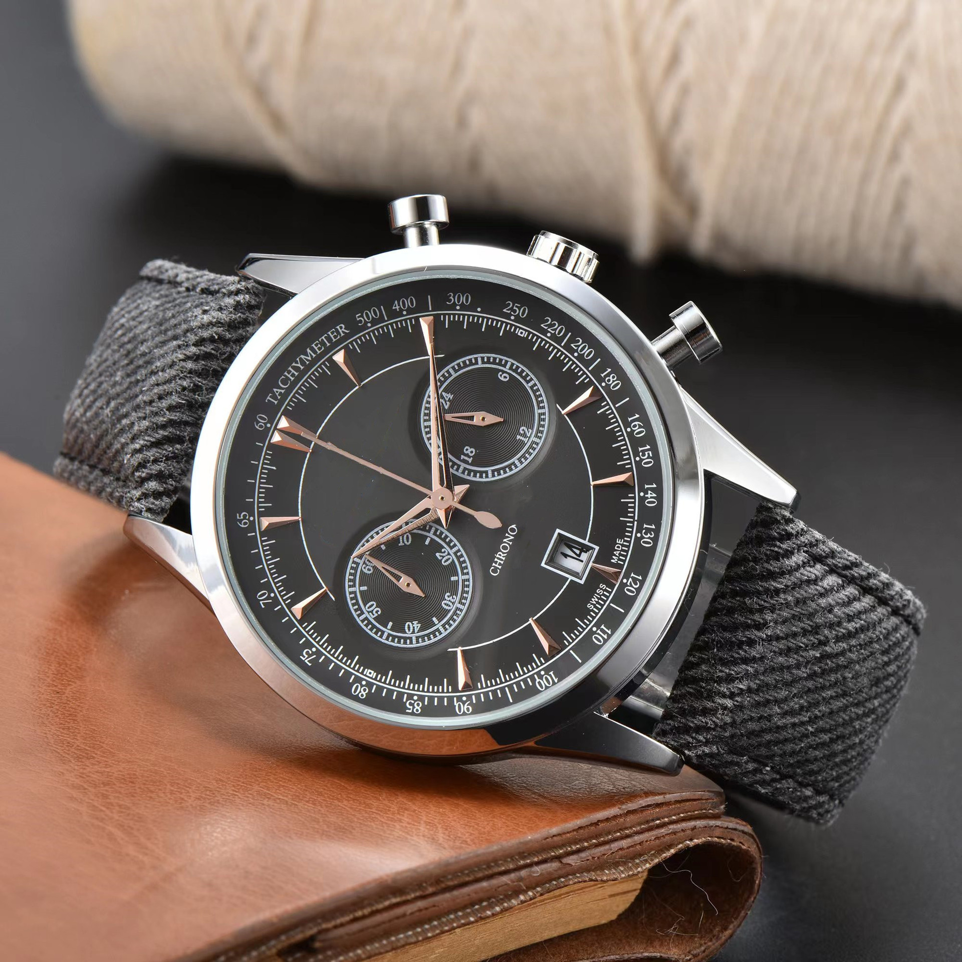 new Design Master Full-function men's Quartz Watch Timer Leather Business Watches Quartz Sports Movement wristwatch classics Luxury Watches
