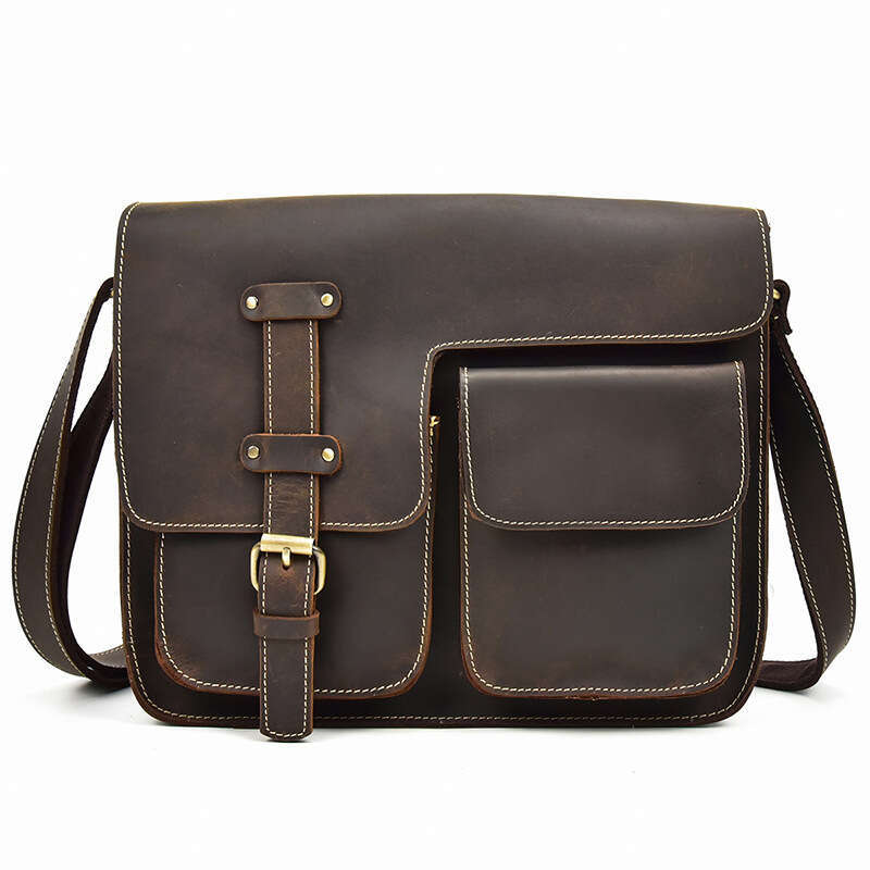 Single Shoulder Crazy Horse Flap Crossbody Genuine Leather Large Capacity Messenger Men's Bag