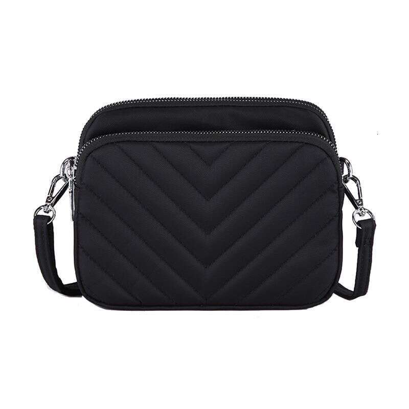 Lihao Fashion Women Lingge Large Capacity Solid Color Zipper Crossbody Shoulder Bag-Black