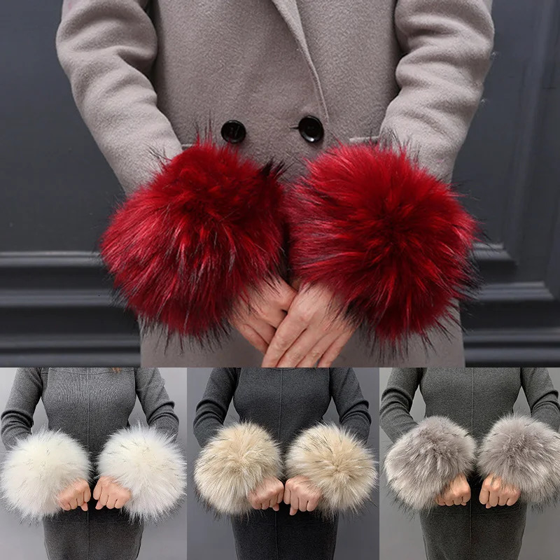 Tox Fox Fur Furs Bran plus chaud hiver en peluche Femme au vent Femmes poignets Gants Bracelet Pompom Glans de bracelet Accessoire250812
