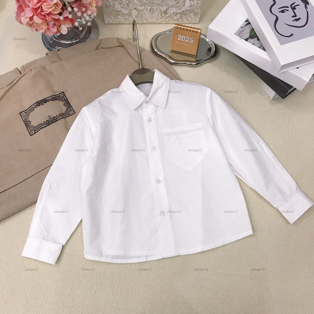 Luxury baby shirt Embroidered letter pocket lapel shirt kids designer clothes child cardigan girls boys Blouses A236X07N059-a