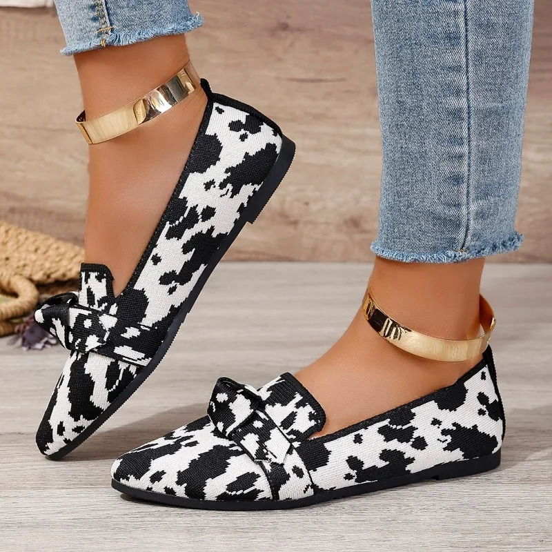 French retro pointed-toe flat shoes 2025 womens knitted soft soles comfortable spring and summer light casual shoes large size 250820