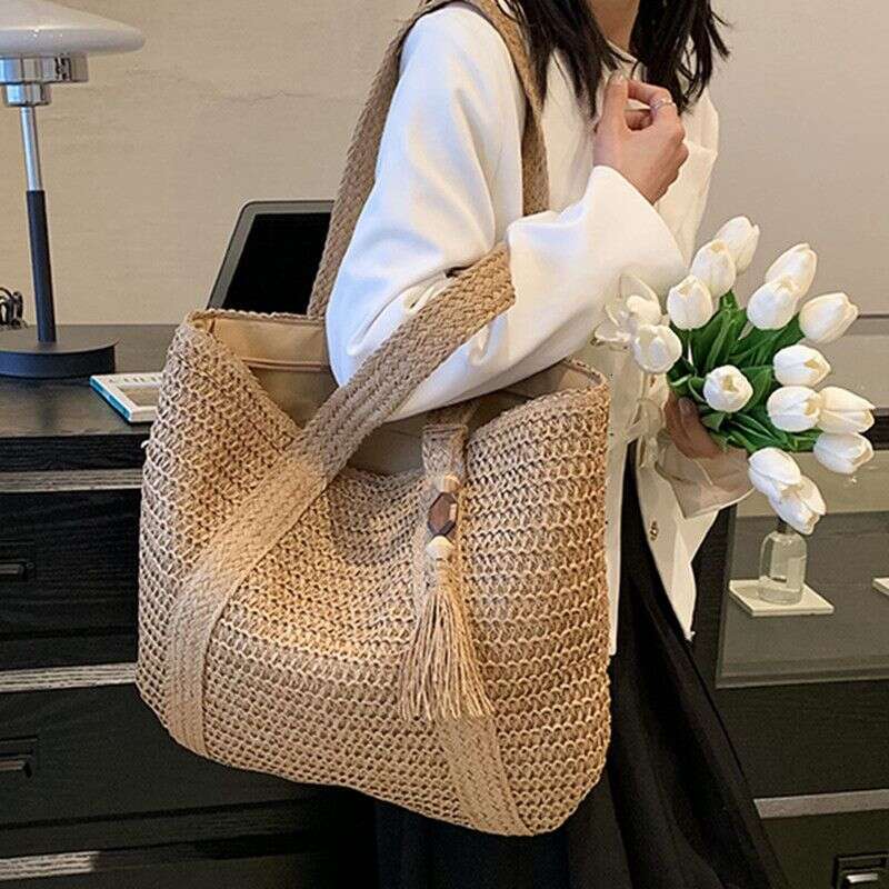 OLOEY 2023 Straw Braided Hand-woven Simple Handbag Holiday Beach Shoulder Bag Casual Trend Women Large Capacity Tote Shopping