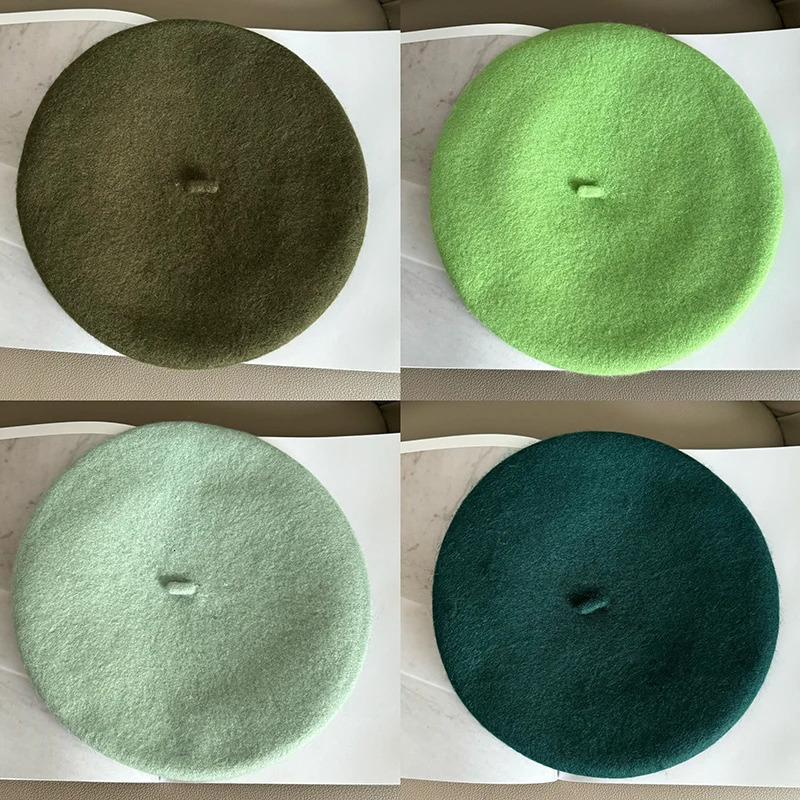 Luna Dolphin Women Autumn Winter Wool Mushroom Hat Berets Avocado Green Vintage Artist Cap Painter Beanie Hat Sweet Color Warm 250814