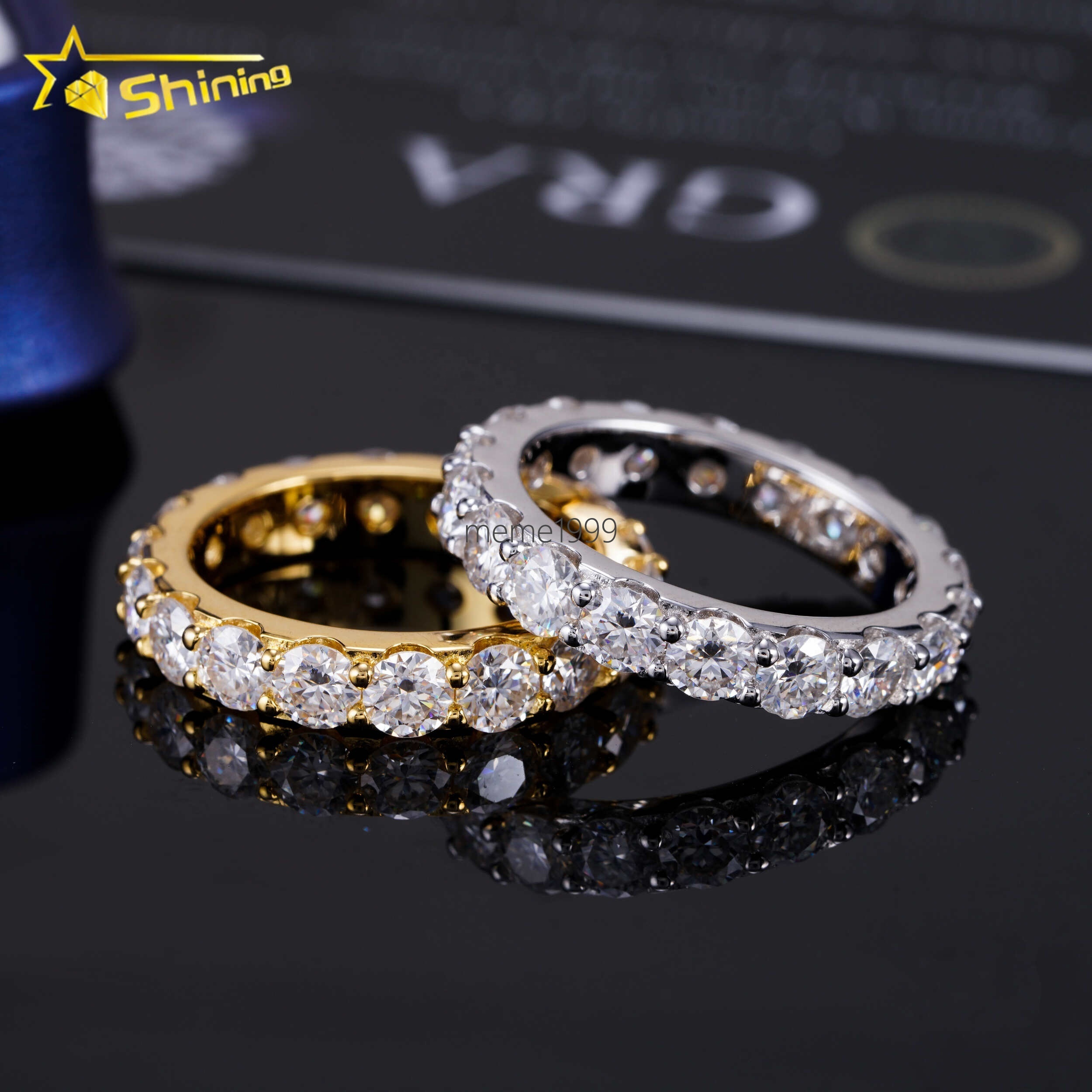 925 Silver 14K Gold Plated Women Jewelry Iced Out Classic Lab Grown Diamond Engagement Ring 4MM Moissanite Eternity Band Ring