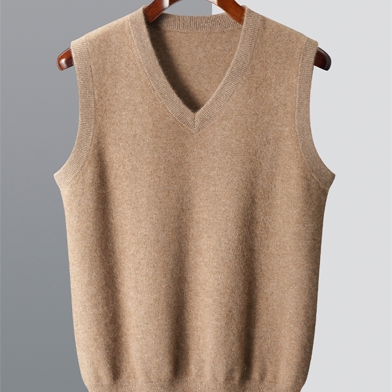 Men Wool V-neck Sweater Vest Pullover Autumn Winter Basic Casual Cashmere 100% Merino Wool Knitted Soft Sleeveless Waistcoat Top250819ww